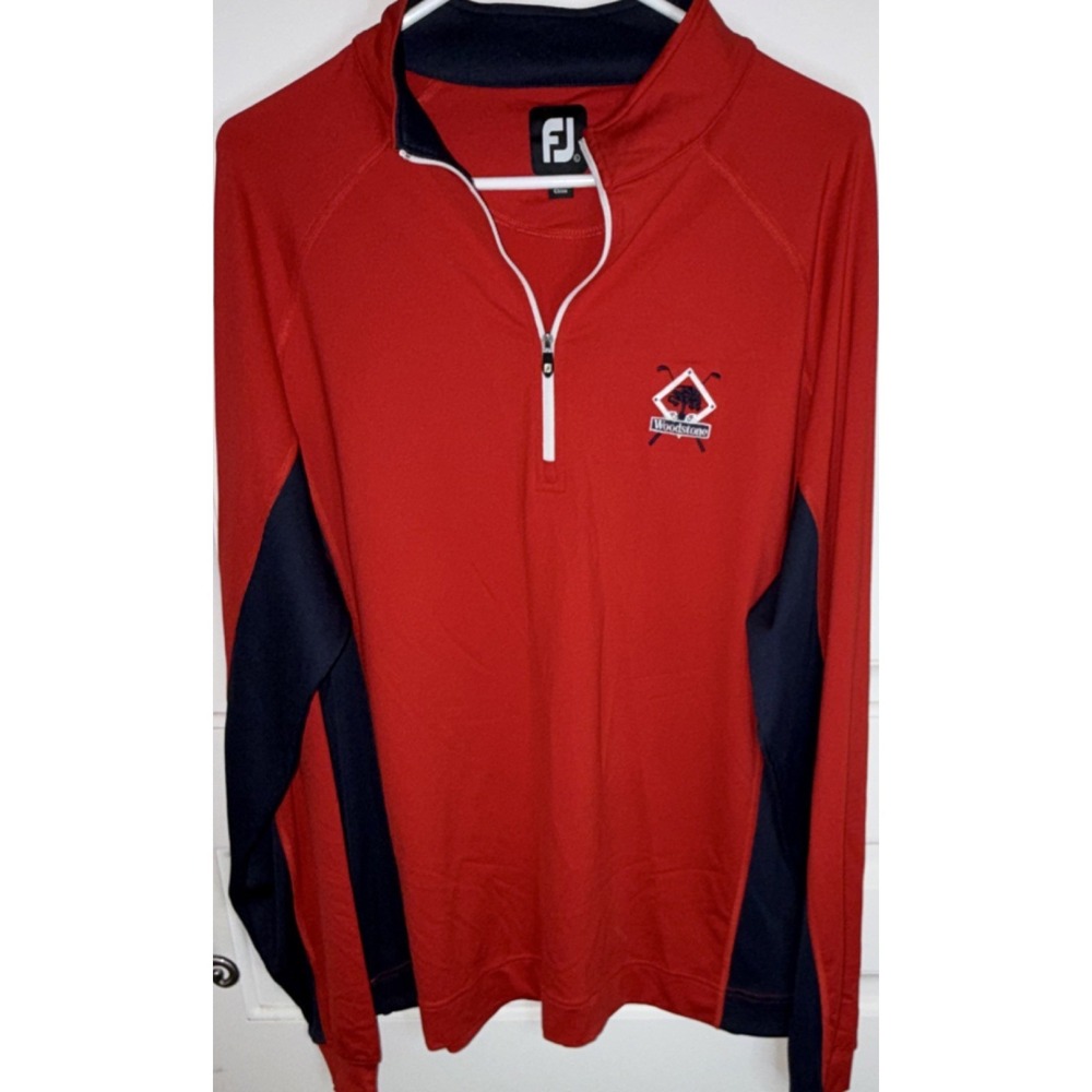 FootJoy Men's M Red Navy 1/4 Zip Long Sleeve Golf Polo Shirt Mock Neck Logo Sz L